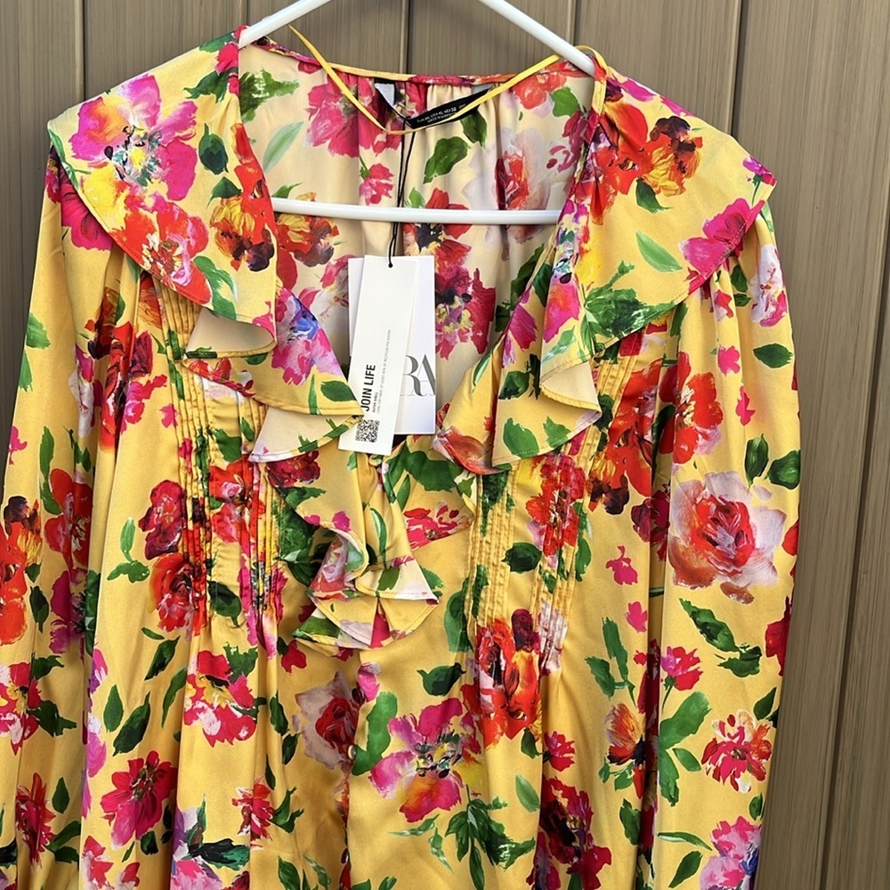 Zara Multicolored Ruffled Blouse with Sailor Collar - Picture 6 of 16